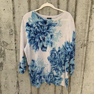Talbots Audrey Cashmere Sweater Pretty Peonies Blue Luxury Pullover Crewneck 2X